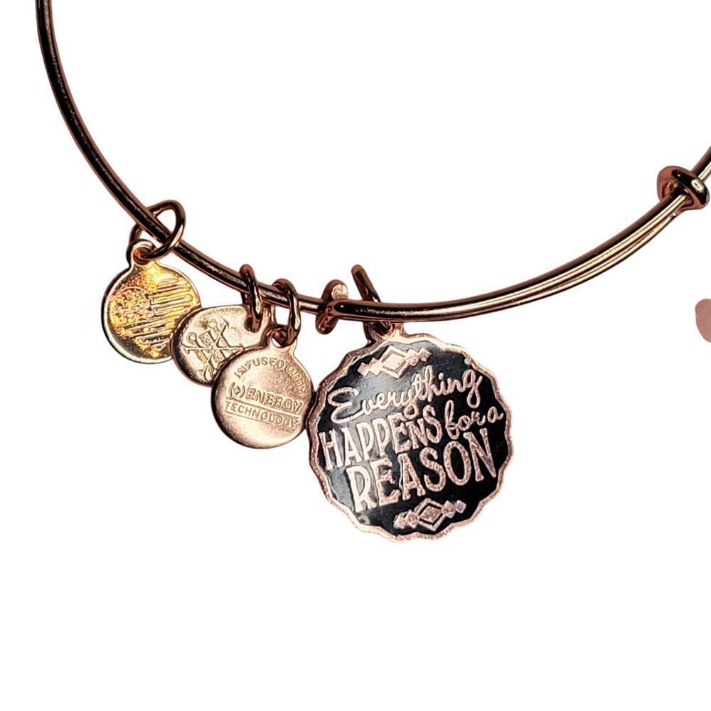 Alex and Ani‎ women's bracelet Everything Happens inspirational quote rose gold